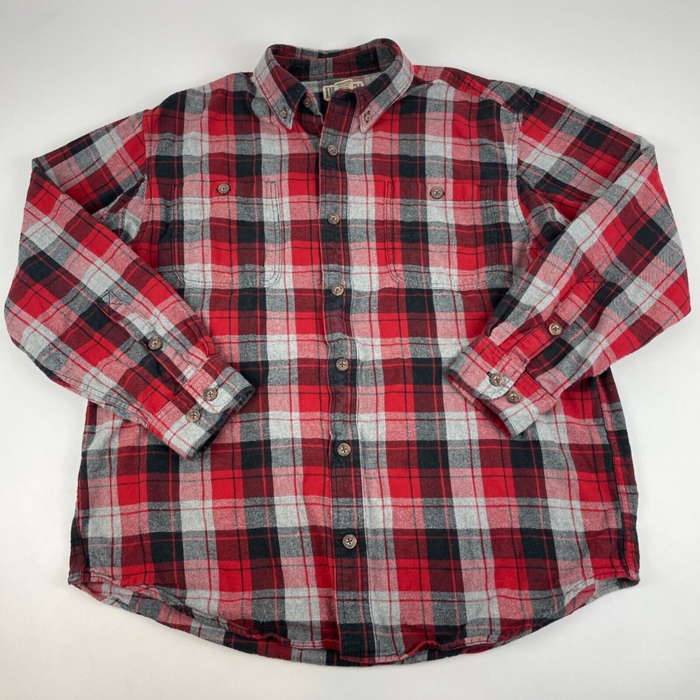 Duluth Trading Co Men's L Plaid Free Swingin' Flannel Shirt 52007 Red